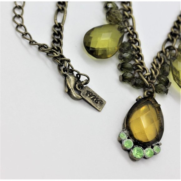 🔴2 NECKLACES- signed ICING & 1928 gemstone, brass, - Picture 6 of 9